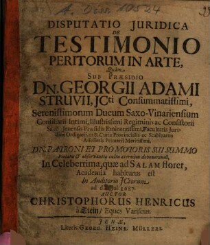 Disputatio Juridica De Testimonio Peritorum In Arte