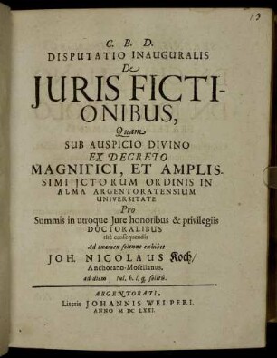Disputatio Inauguralis De Iuris Fictionibus