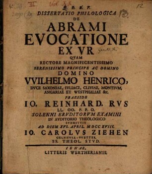 Dissertatio Philologica De Abrami Evocatione Ex Vr