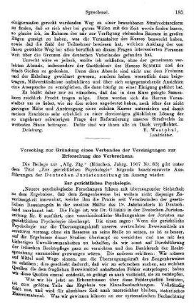 185-187, Vorschlag zur Gründung eines Verbandes der Vereinigung zur Erforschung des Verbrechens