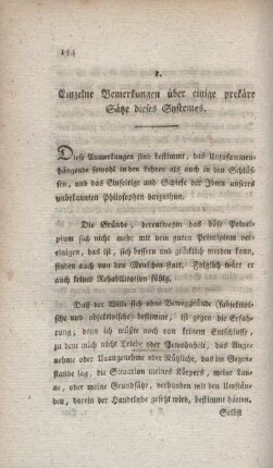 3. Einzelne Bemerkungen über einige prekäre Sätze dieses Systemes