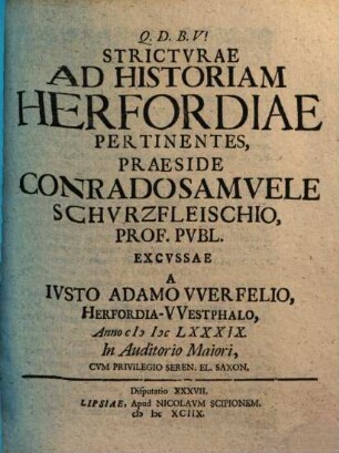 Strictvrae Ad Historiam Herfordiae Pertinentes