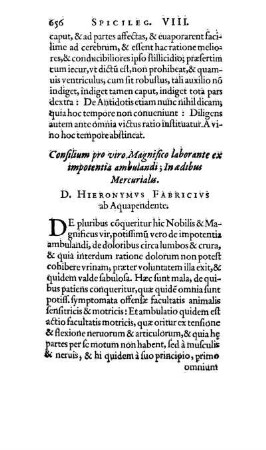 Consilium pro viro Magnifico laborante ex impotentia ambulandi; In ædibus Mercurialis.