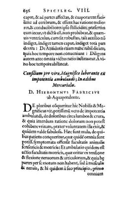 Consilium pro viro Magnifico laborante ex impotentia ambulandi; In ædibus Mercurialis.