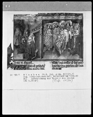 Ottheinrichsbibel — Buchseite mit zwei Miniaturen — Auferweckung der Tochter des Jairus
