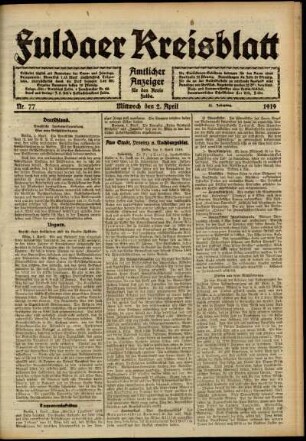 Ausgabe vom Mittwoch, den 02. April 1919.