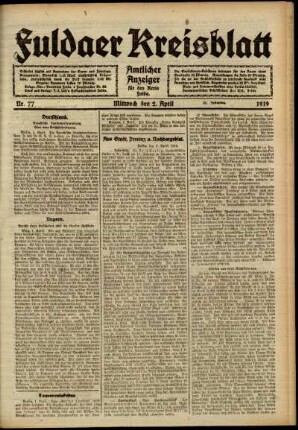 Ausgabe vom Mittwoch, den 02. April 1919.