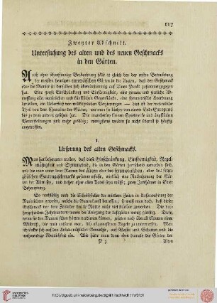 Zweyter Abschnitt: Untersuchung des alten und des neuen Geschmacks in den Gärten