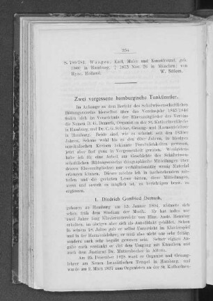 Zwei vergessene hamburgische Tonkünstler.