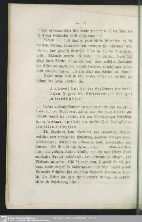 Inwieweit sind bei der Erziehung der weiblichen Jugend die Anforderungen der Zeit zu berücksichtigen?