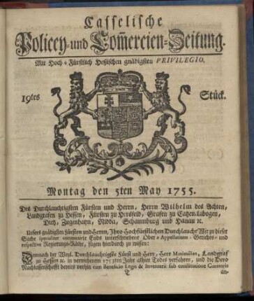 19tes Stueck, Montag den 5ten May 1755