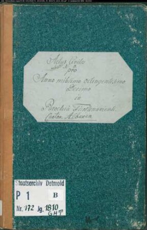 Zivilstandsregister der katholischen Gemeinde Fürstenau, Kreis Höxter (GHT 1810) (Gemeinde: Katholische Gemeinde Fürstenau)