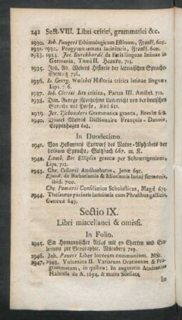 Sectio IX. Libri miscellanei & omissi