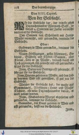 Cap. XIII. Von der Gelbsucht - XIV. Von der Miltz-Kranckheit.