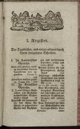 I. Register. Der Tagebücher, und einiger anderer durch Theile fortgesetzter Schriften.