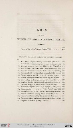 Index to the Works of Adrian Vander Velde