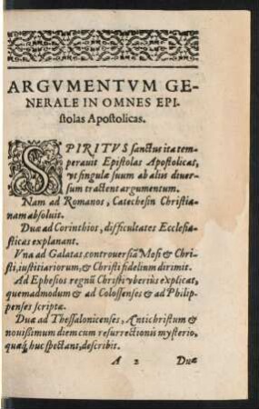 Argumentum Generale In Omnes Epistolas Apopstolicas.