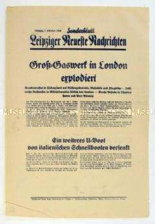 Sonderblatt der "Leipziger Neuesten Nachrichten" zum Luftkrieg gegen Großbritannien