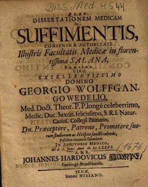 Dissertationem Medicam De Suffimentis