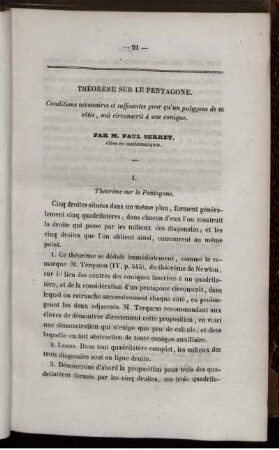 Théorème sur le pentagone.