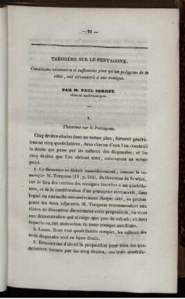 Théorème sur le pentagone.