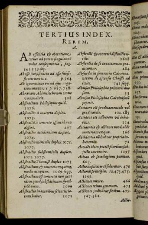 Tertius Index. Rerum.