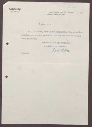 Fragment eines Schreibens von Ludwig Haas an Prinz Max von Baden