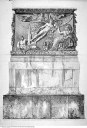 Trofeo o sia Magnifica Colonna Coclide ..., Die Säule des Antoninus Pius, Basis, Seitenansicht von Sockel und Piedestal mit Reliefdarstellung der Apotheose des Kaisers Antoninus Pius und seiner Frau Faustina