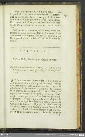 Lettre CVIII. A Cara Hali , Médecin du Grand Seigneur
