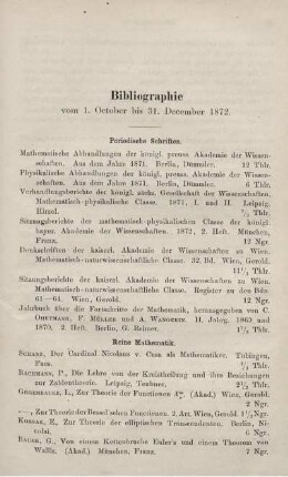 Bibliographie vom 1. October bis 31. December 1872.