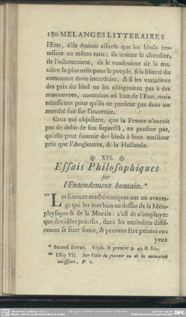 XVI. Essais Philosophiques sur l'Entendement humain