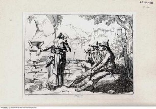 Nuova raccolta di cinquanta costumi de' contorni di Roma compresi diversi fatti di briganti : cominciati l'anno 1819, compiti nel 1822 / disegnati ed incisi all'acqua forte da Bartolomeo Pinelli, Roma : Gio. Scudellari, 1823Briganten; tav. [41] - Stiche aus Nuova raccolta di cinquanta costumi de' contorni di Roma..., Rom 1823