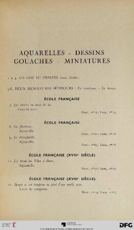 Aquarelles – Dessins – Gouaches – Miniatures (Nr. 1-44)