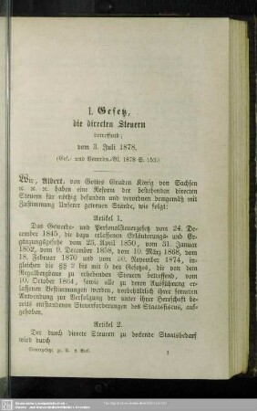 1. Gesetz, die directen Steuern betreffend; vom 3. Juli 1878