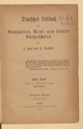 Abth. 2, [Schülerband]: (Für Quinta)