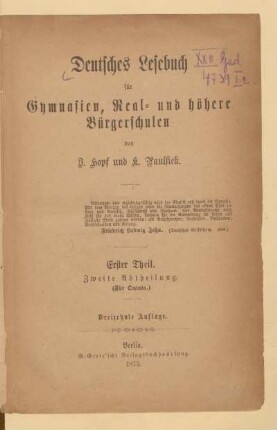 Abth. 2, [Schülerband]: (Für Quinta)
