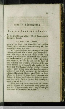 Fünfte Abhandlung. Von der Quatembersteuer