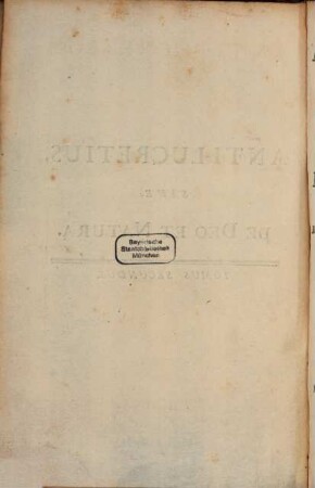 Anti-Lucretius sive de Deo et Natura : Libri Novem. 2
