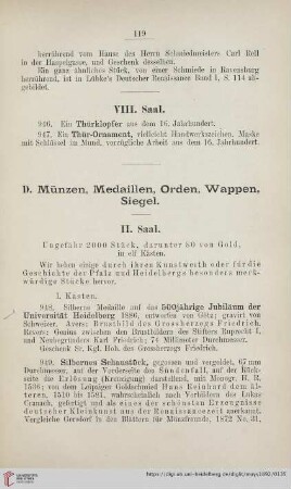 D. Münzen, Medaillen, Orden, Wappen, Siegel (Nr. 948 - 1019)