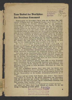 Zum Verbot der Broschüre: Der Dresdner Fememord