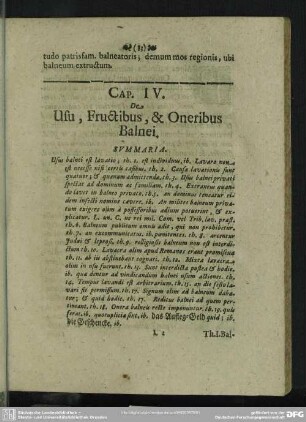 Cap. IV. De Usu, Fructibus, & Oneribus Balnei