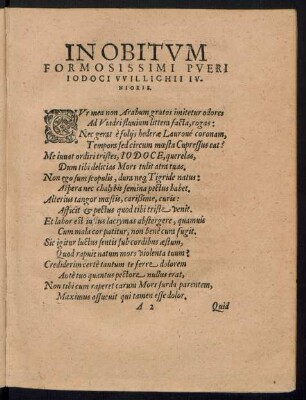 In Obitum Formosissimi Pueri Iodoci Willichii Iunioris.