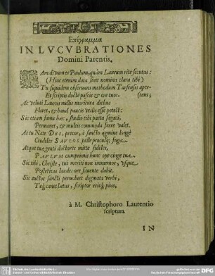 Epigramma In Lucubrationes Domini Parentis