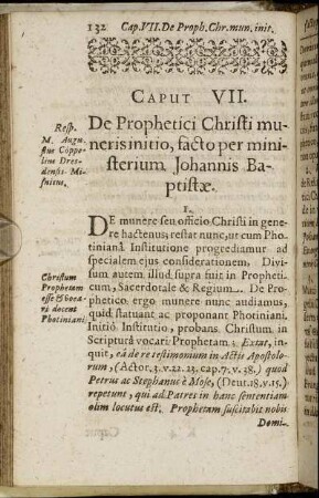 Caput VII. De Prophetici Christi muneris initio, facto per ministerium Johannis Baptistæ.