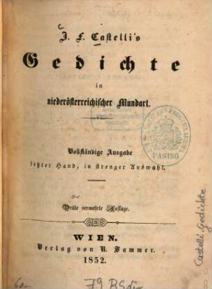 J. F. Castelli's Gedichte in niederösterreichischer Mundart