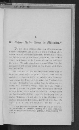 I. Die Fürsorge für die Armen im Mittelalter.