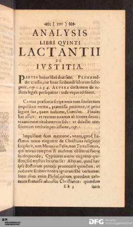 Analysis Libri Qvinti Lactantii De Ivstitia.