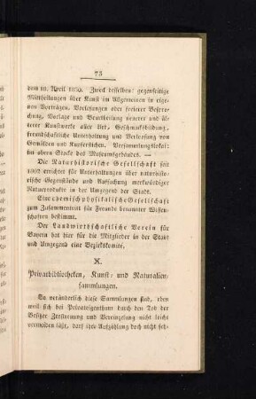 X. Privatbibliotheken, Kunst- und Naturaliensammlungen.