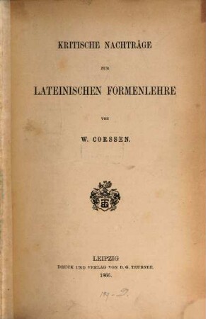 Kritische Nachträge zur lateinischen Formenlehre