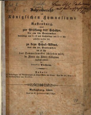 Jahresbericht ... über das Königliche Gymnasium zu Rastenburg, 1861